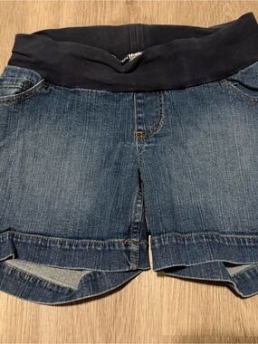MOTHER Blue Denim Shorts with Black Waistband